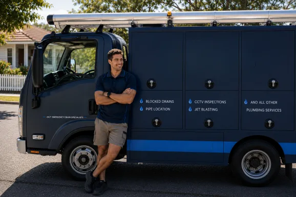 Service van and plumber at a Dee Why callout