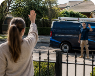 Customer waving goodbye to a Dee Why Blocked Drains plumber